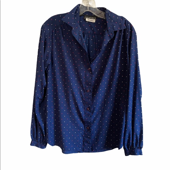 70’s Vintage Halston Navy Polka Dot Skirt Suit Set - Picture 5 of 11